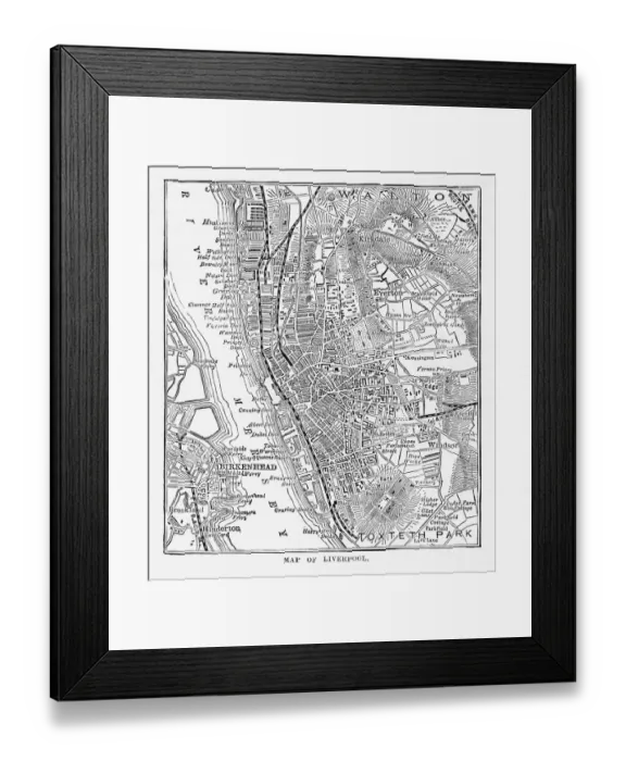 Framed Print : Map of the City of Liverpool, England Victorian Engraving, 1840 Framed Print : Map of the City of Liverpool, England Victorian Engraving, 1840