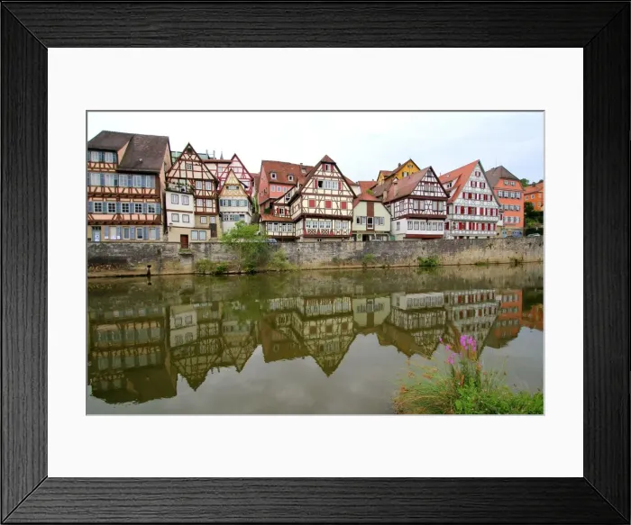Framed Print : Half-timbered houses reflected, SchwAÔé¼bisch Hall, Germany Framed Print : Half-timbered houses reflected, SchwAÔé¼bisch Hall, Germany