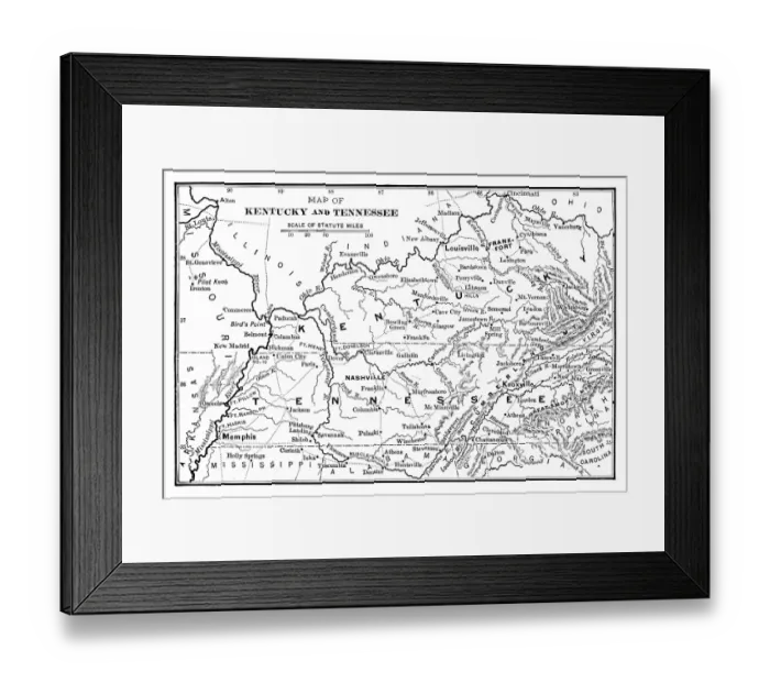 Framed Print : Map of Kentucky and Tennessee Framed Print : Map of Kentucky and Tennessee