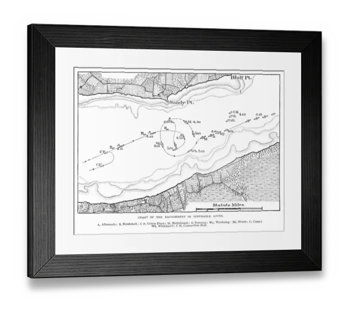 Framed Print : Battle Chart of the engament in Albemarle Sound Framed Print : Battle Chart of the engament in Albemarle Sound