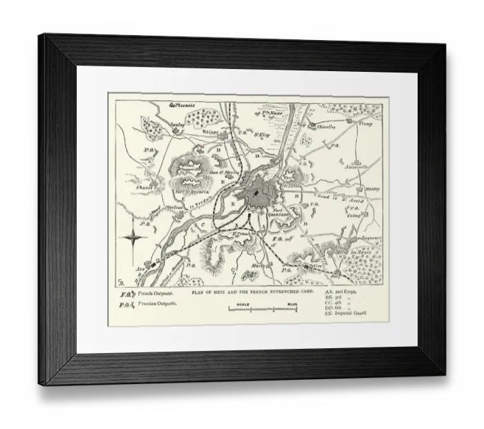 Framed Print : Franco Prussian War - Plan of Metz and French camp Framed Print : Franco Prussian War - Plan of Metz and French camp