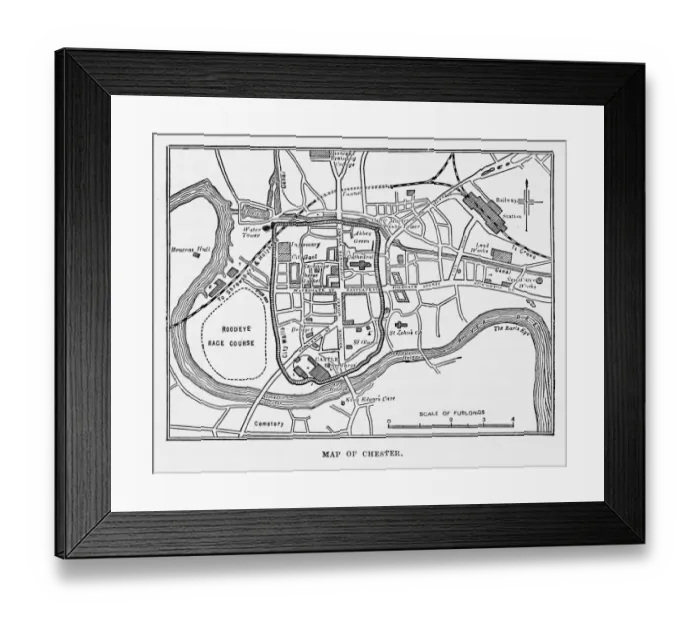 Framed Print : Map of the City of Chester, England Victorian Engraving, 1840 Framed Print : Map of the City of Chester, England Victorian Engraving, 1840