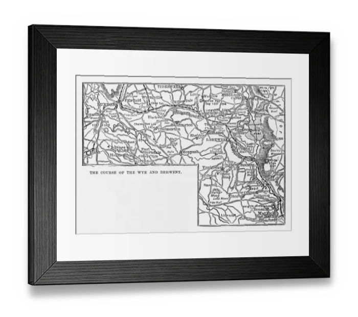 Framed Print : Map, Rivers Wye and Derwen, Derbyshire, England Victorian Engraving, 1840 Framed Print : Map, Rivers Wye and Derwen, Derbyshire, England Victorian Engraving, 1840