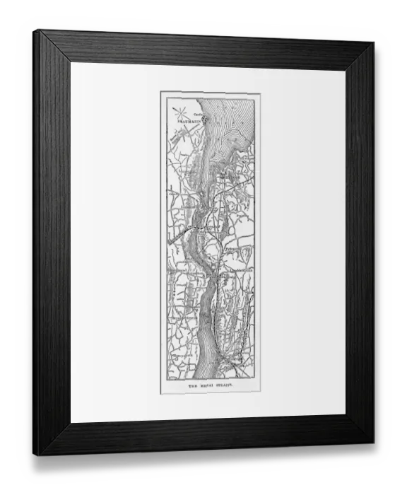 Framed Print : Map of the Menai Straits, Carnarvon, Wales Victorian Engraving, 1840
