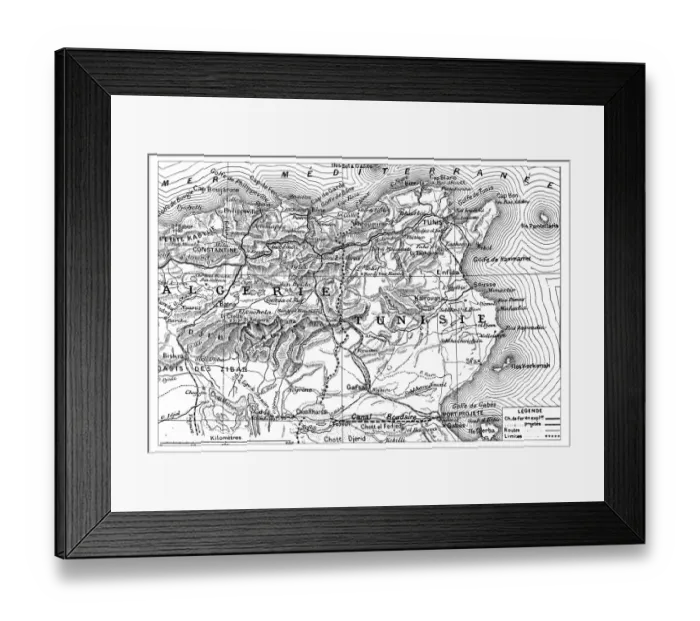 Framed Print : Antique engraving illustration: map of Algeria and Tunisia Framed Print : Antique engraving illustration: map of Algeria and Tunisia