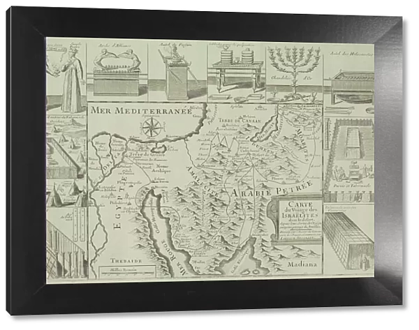 Antique map of Israel with vignettes