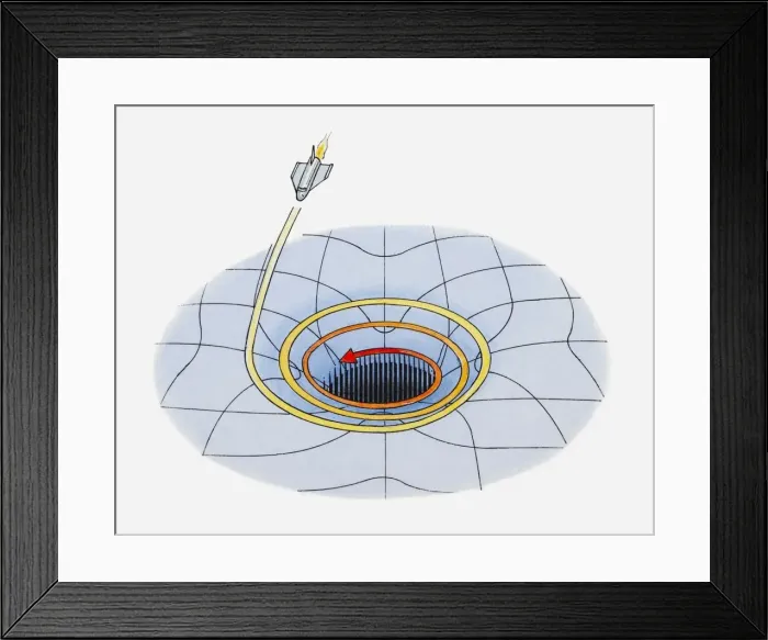 Framed Print : Illustration of spaceship being pulled into black hole through gravity Framed Print : Illustration of spaceship being pulled into black hole through gravity