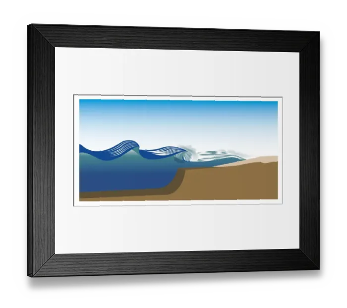 Framed Print : Digital illustration of wave breaking onto stepped ocean floor Framed Print : Digital illustration of wave breaking onto stepped ocean floor