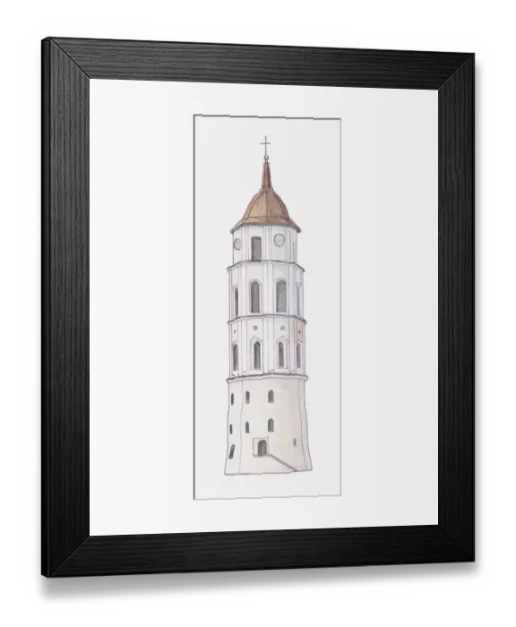 Framed Print : Illustration of round bell tower of Cathedral of Vilnius Framed Print : Illustration of round bell tower of Cathedral of Vilnius