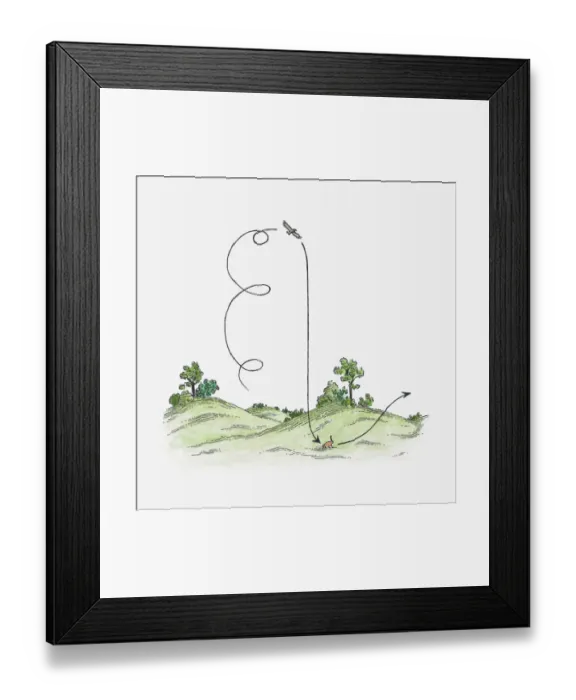 Framed Print : Illustration of eagle circling above rabbit Framed Print : Illustration of eagle circling above rabbit