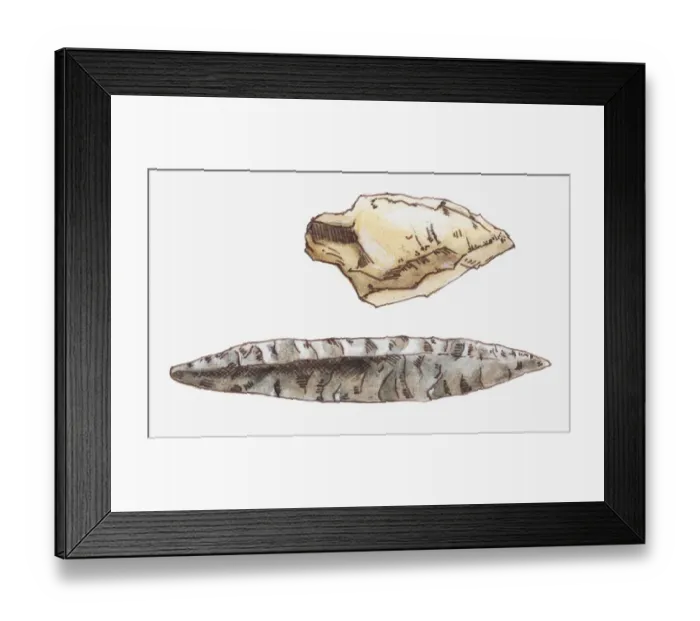Framed Print : Illustration of prehistoric stone tools and weapons Framed Print : Illustration of prehistoric stone tools and weapons