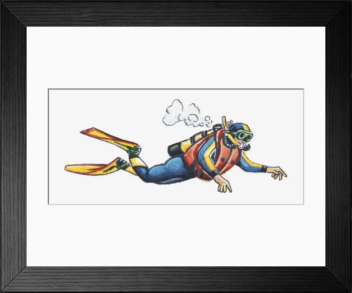 Framed Print : Illustration of a diver Framed Print : Illustration of a diver