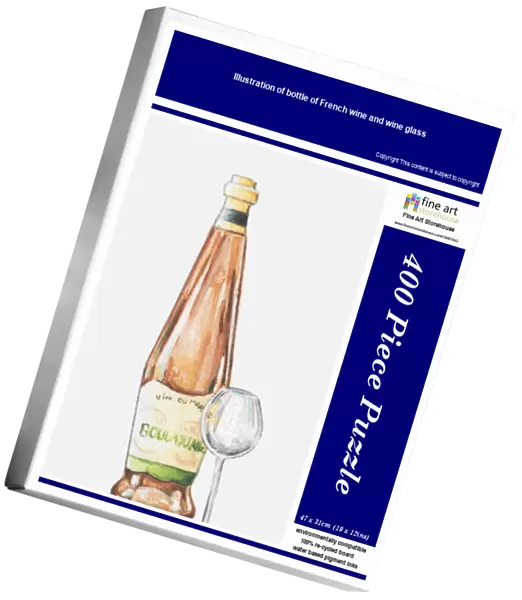Illustration of bottle of French wine and wine glass