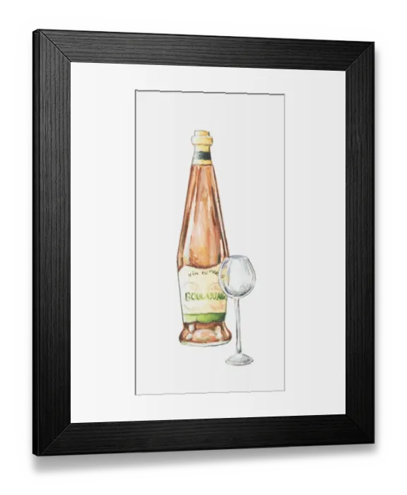 Framed Print : Illustration of bottle of French wine and wine glass Framed Print : Illustration of bottle of French wine and wine glass