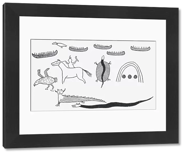 Black and white illustration of North American rock inscriptions