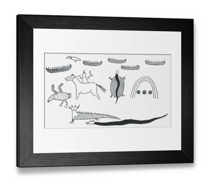 Framed Print : Black and white illustration of North American rock inscriptions Framed Print : Black and white illustration of North American rock inscriptions