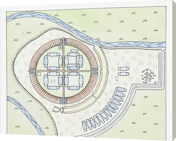 Illustration of layout of the Trelleborg fortress, Sjaelland, Denmark