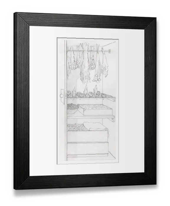 Framed Print : Black and white illustration of dried flowers stored in a cupboard Framed Print : Black and white illustration of dried flowers stored in a cupboard
