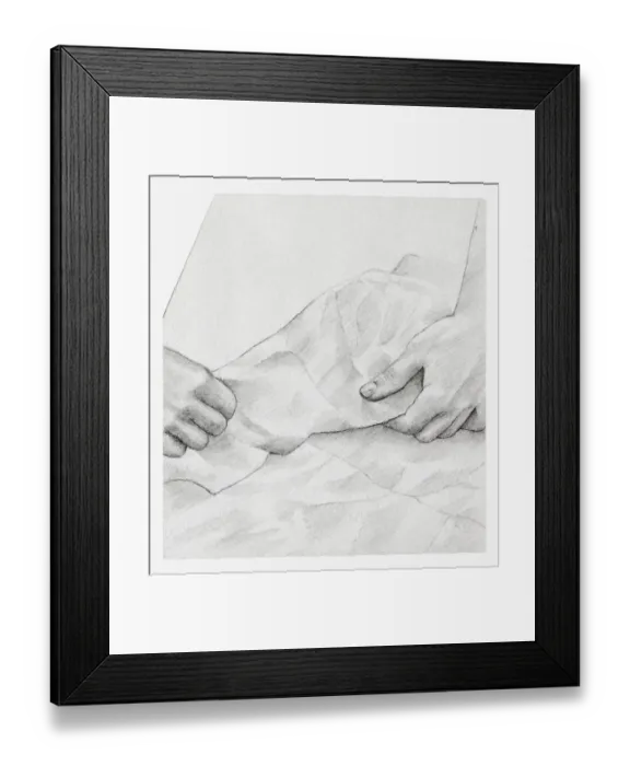 Framed Print : Black and white illustration of hands wrapping dried hydrangea flower individually in tissue paper (storing dried flowers) Framed Print : Black and white illustration of hands wrapping dried hydrangea flower individually in tissue paper (storing dried flowers)
