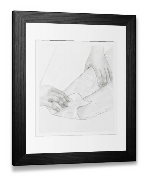 Framed Print : Black and white illustration of hands wrapping up a bunch of dried flowers in newspaper (storing dried flowers) Framed Print : Black and white illustration of hands wrapping up a bunch of dried flowers in newspaper (storing dried flowers)