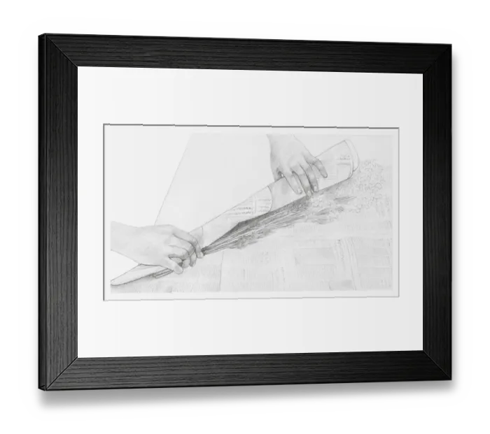 Framed Print : Black and white illustration of hands wrapping a bunch of dried flowers in newspaper (storing dried flowers) Framed Print : Black and white illustration of hands wrapping a bunch of dried flowers in newspaper (storing dried flowers)