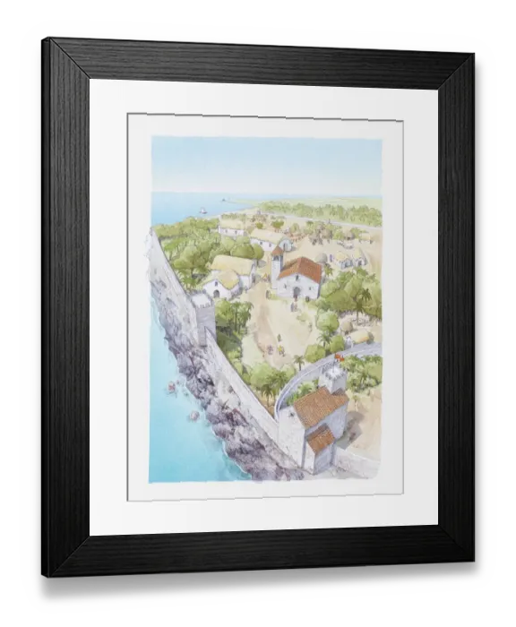 Framed Print : Illustration of the city Columbus began to build when he returned to Hispaniola Framed Print : Illustration of the city Columbus began to build when he returned to Hispaniola