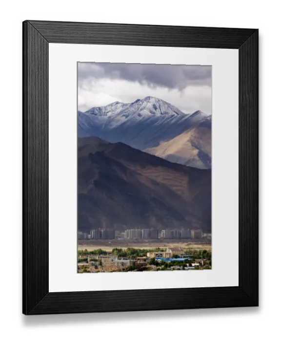 Framed Print : The enormous mountain range and the new city of Lhasa Framed Print : The enormous mountain range and the new city of Lhasa