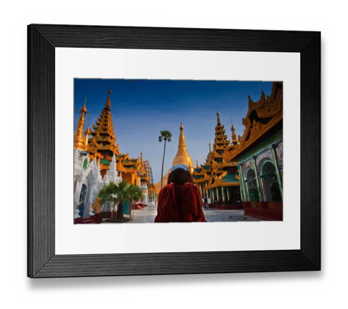 Framed Print : A novice and Shwedagon Pagoda