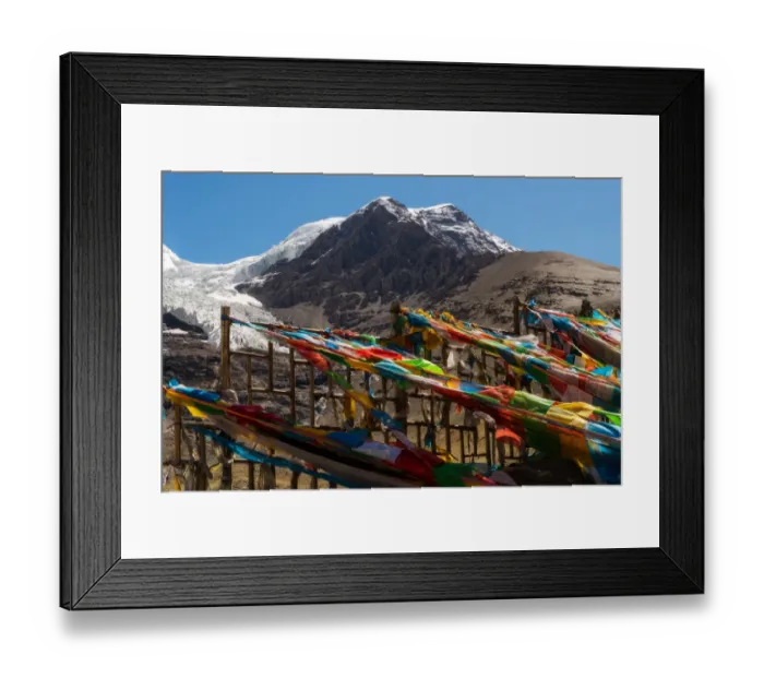 Framed Print : Tibetan Prayer Flag and big snowy mountain in background Framed Print : Tibetan Prayer Flag and big snowy mountain in background