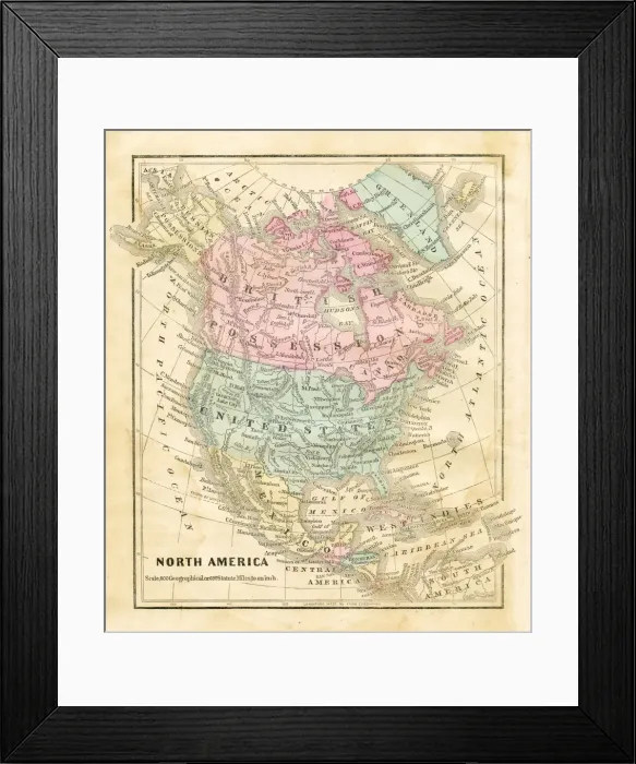 Framed Print : Map of North America 1856 Framed Print : Map of North America 1856