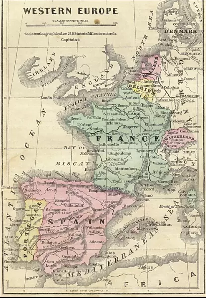 France Spain Portugal map 1856