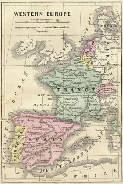 France Spain Portugal map 1856