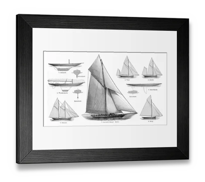 Framed Print : sailboats engraving 1895 Framed Print : sailboats engraving 1895
