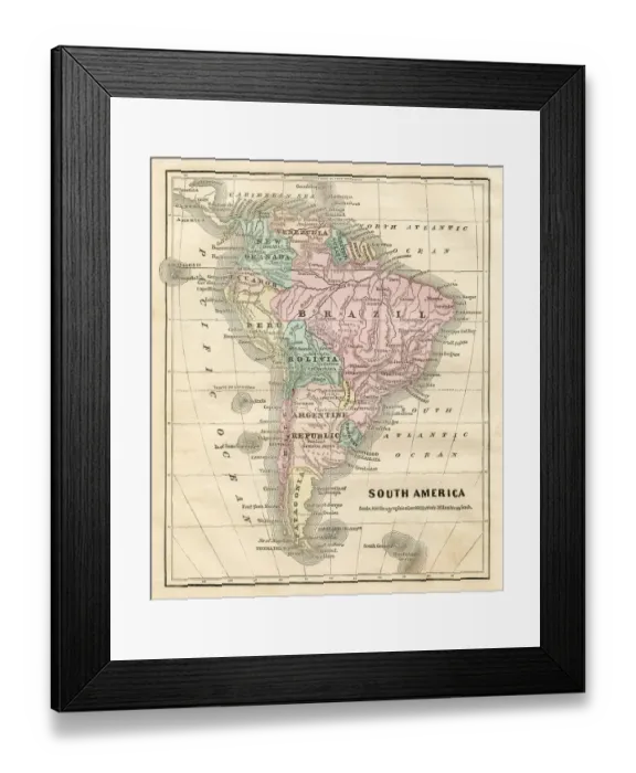 Framed Print : Map of South America 1856 Framed Print : Map of South America 1856