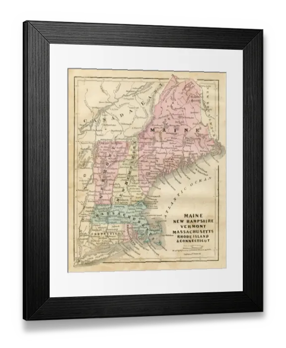 Framed Print : Maine New Hampshire and Connecticut 1856 Framed Print : Maine New Hampshire and Connecticut 1856