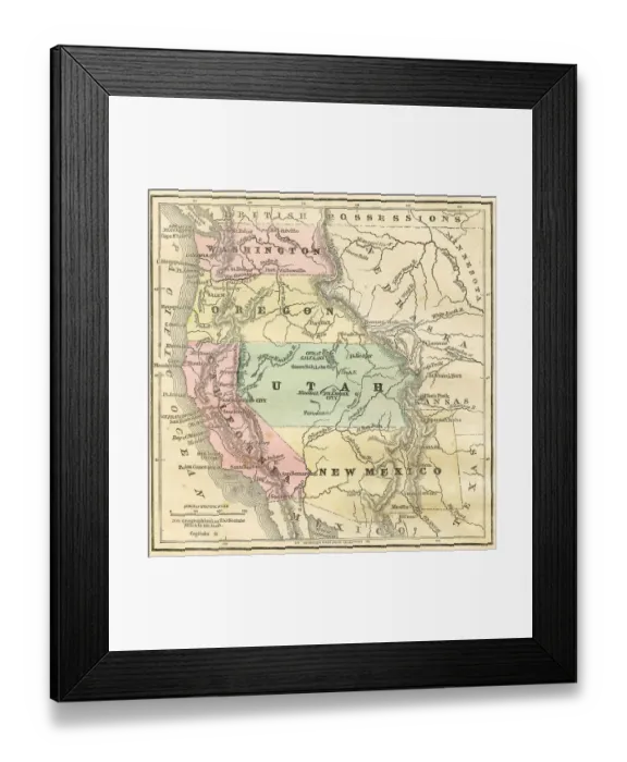 Framed Print : Western Pacific USA states map 1856 Framed Print : Western Pacific USA states map 1856