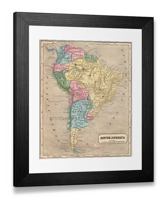 Framed Print : Map of South America 1855