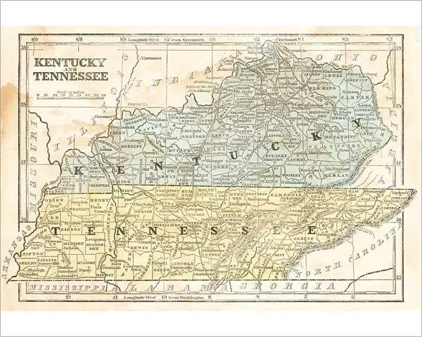 Map of Kentucky and Tennessee 1855