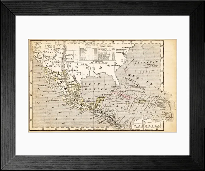 Framed Print : West Indies map 1855 Framed Print : West Indies map 1855