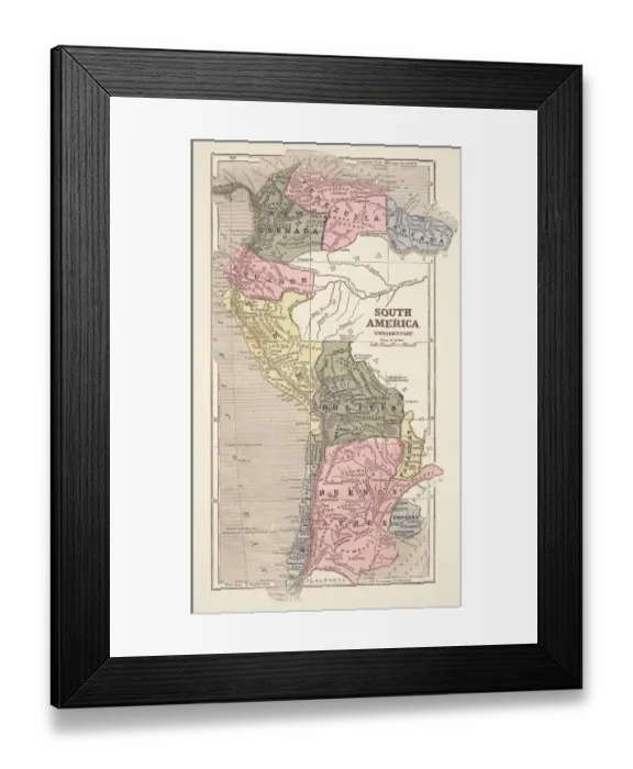 Framed Print : Map of South America 1855 Framed Print : Map of South America 1855