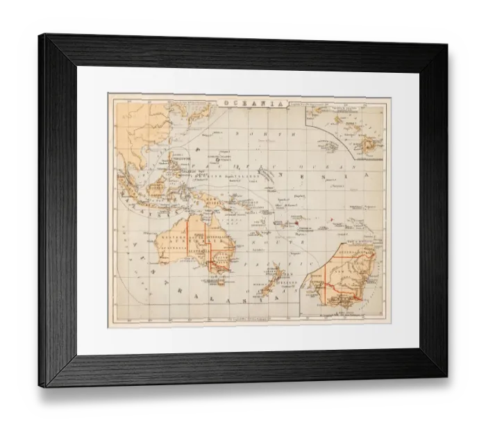 Framed Print : Map of Australia Oceania 1869 Framed Print : Map of Australia Oceania 1869