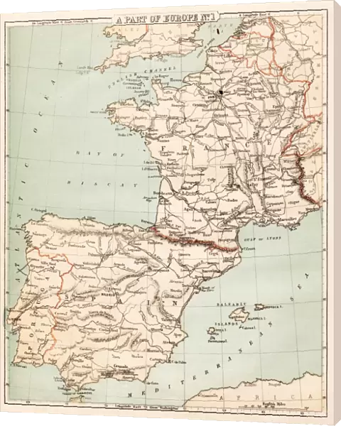 Map of Spain and France 1869