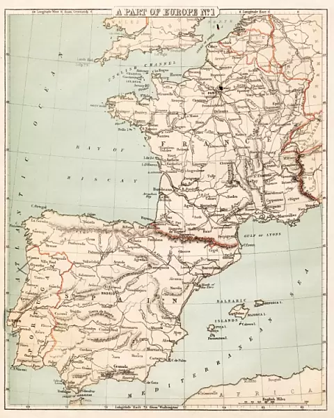 Map of Spain and France 1869