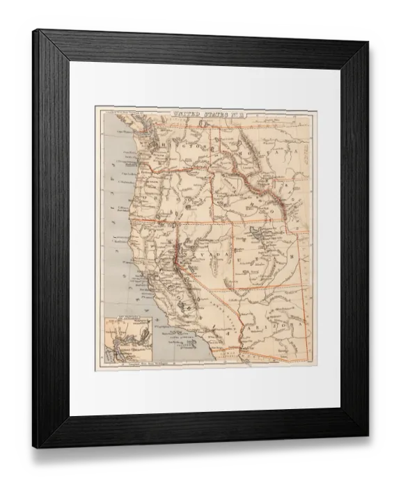 Framed Print : Pacific USA states map 1869 Framed Print : Pacific USA states map 1869