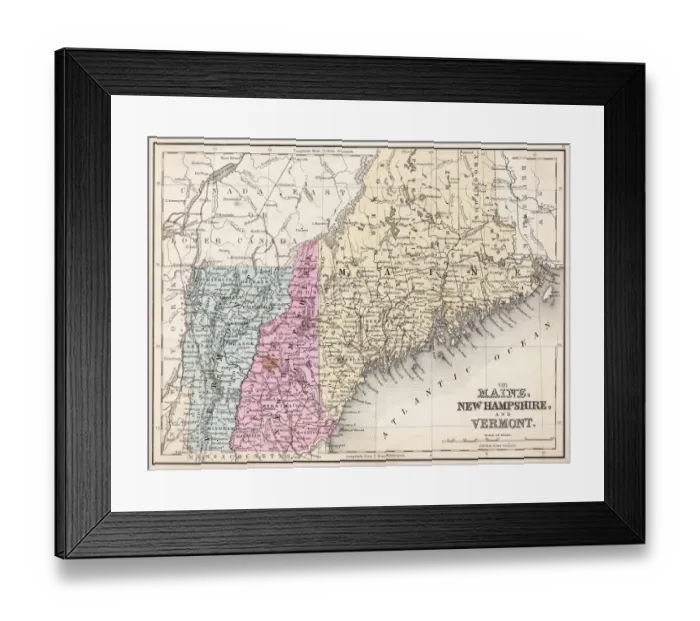 Framed Print : Maine New Hampshire and Vermont 1867 Framed Print : Maine New Hampshire and Vermont 1867