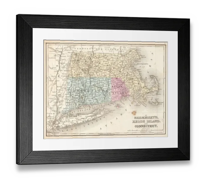 Framed Print : Rhode Island Massachusetts Connecticut 1867 Framed Print : Rhode Island Massachusetts Connecticut 1867
