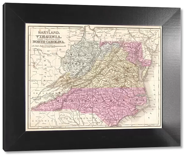 Map of Maryland Virginia North Carolina 1867