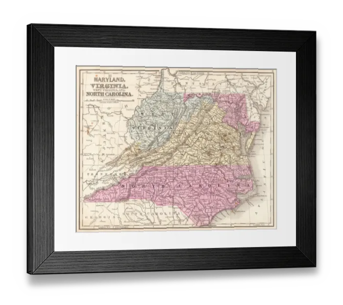 Framed Print : Map of Maryland Virginia North Carolina 1867 Framed Print : Map of Maryland Virginia North Carolina 1867