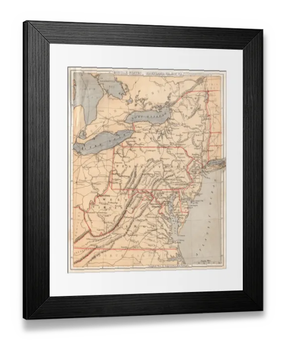 Framed Print : Middle states USA map 1869 Framed Print : Middle states USA map 1869