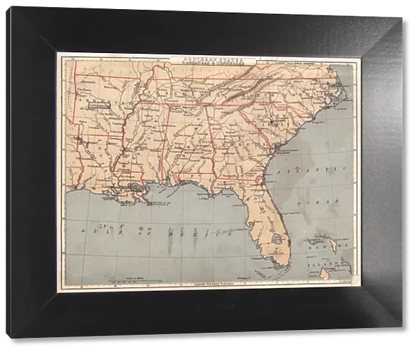 Map of USA Southern states 1869